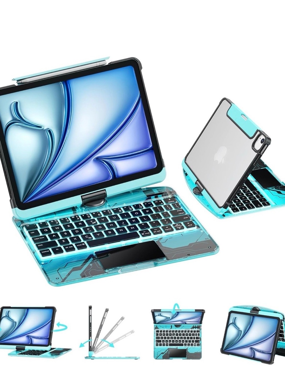 GUSGU Transparent Case with Wireless Keyboard for 2024 iPad Pro 13-in.(M4),